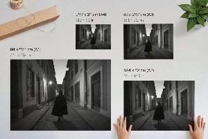 Modern wall art poster featuring a black and white city view