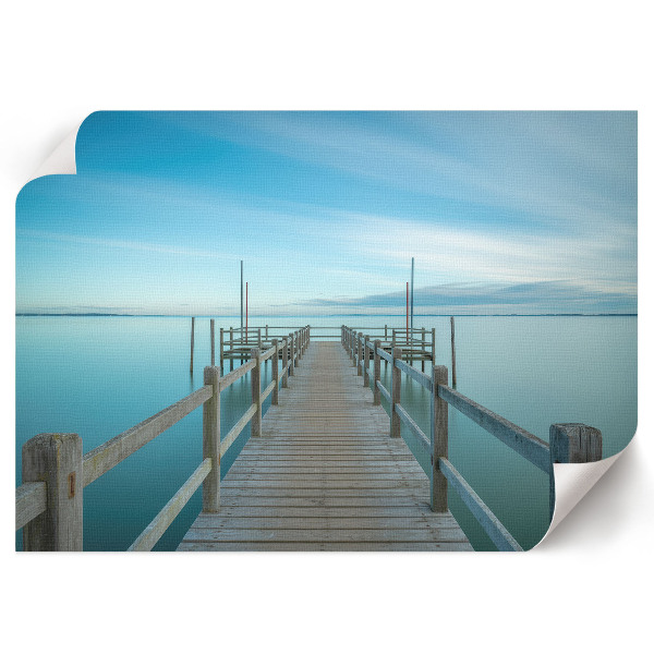 Modern wall art poster depicting a lake jetty