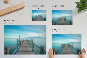 Modern wall art poster depicting a lake jetty