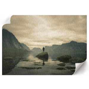 Modern wall art poster featuring a mountain landscape