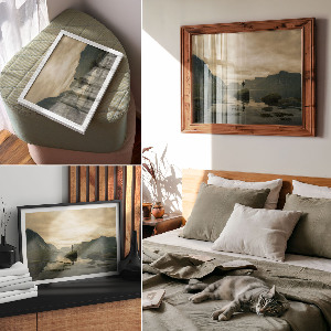 Modern wall art poster featuring a mountain landscape
