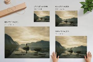 Modern wall art poster featuring a mountain landscape