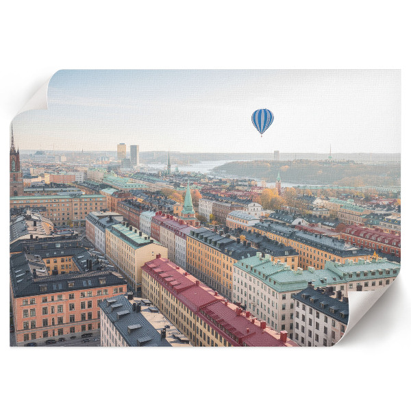 Modern wall art poster depicting a balloon over the city