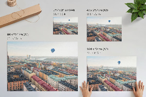 Modern wall art poster depicting a balloon over the city
