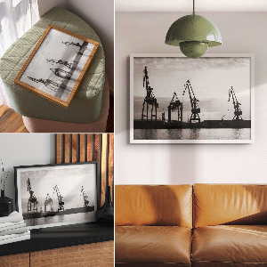 Wall poster showing port cranes