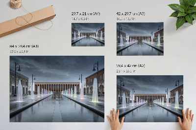 Modern wall art poster featuring colorful fountains