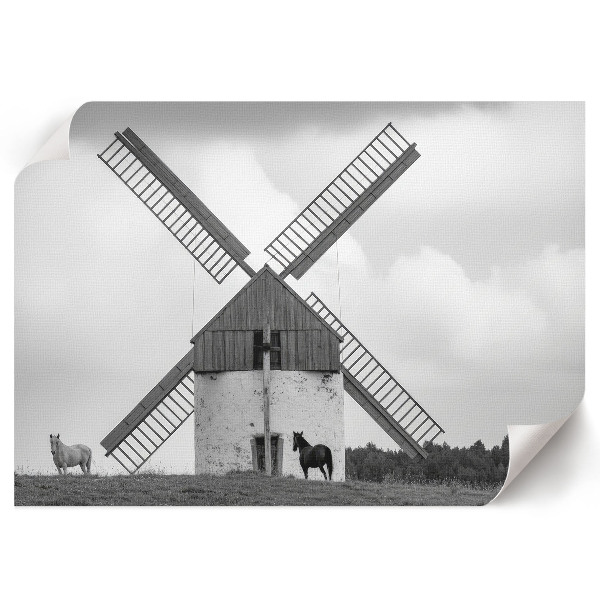 Premium wall art featuring a windmill with horses