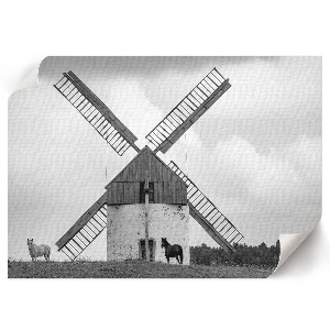 Premium wall art featuring a windmill with horses