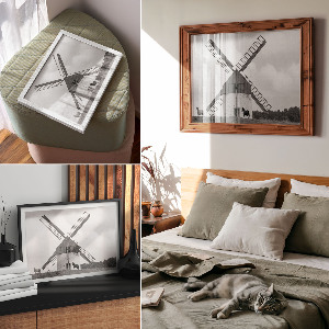 Premium wall art featuring a windmill with horses