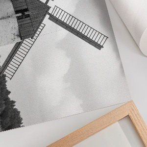 Premium wall art featuring a windmill with horses