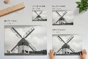 Premium wall art featuring a windmill with horses