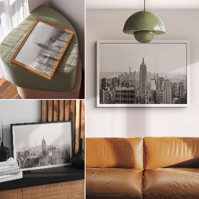 Modern wall art poster featuring a city landscape