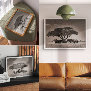 Modern wall art poster with an African savannah motif