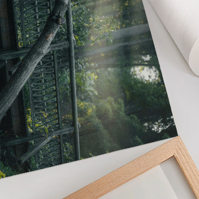 Modern wall art poster depicting a forest bridge