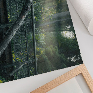Modern wall art poster depicting a forest bridge