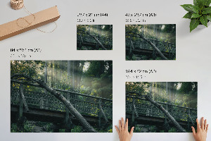 Modern wall art poster depicting a forest bridge