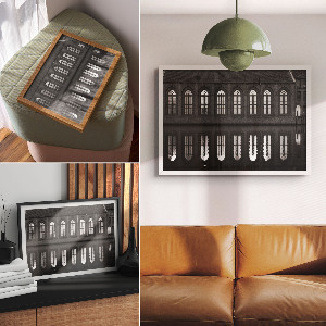 Modern wall art poster featuring a black and white reflection
