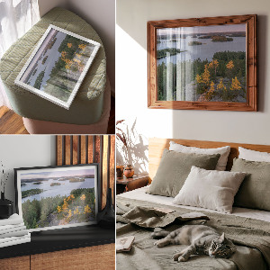 Modern wall art poster depicting islands on the water