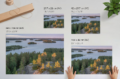 Modern wall art poster depicting islands on the water