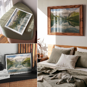 Modern wall art poster with a mountain landscape