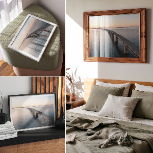 Modern wall art poster depicting a sea bridge