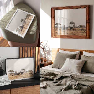 Modern wall art poster featuring the African savannah
