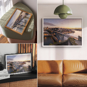 Modern wall art poster featuring a city bridge