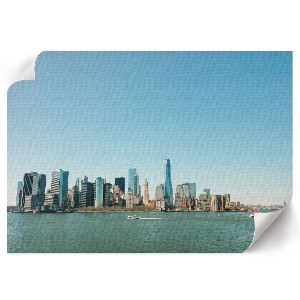 Modern wall art poster featuring a city panorama