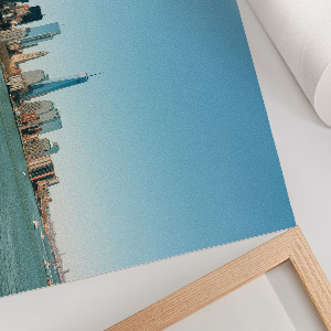 Modern wall art poster featuring a city panorama