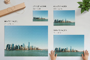 Modern wall art poster featuring a city panorama