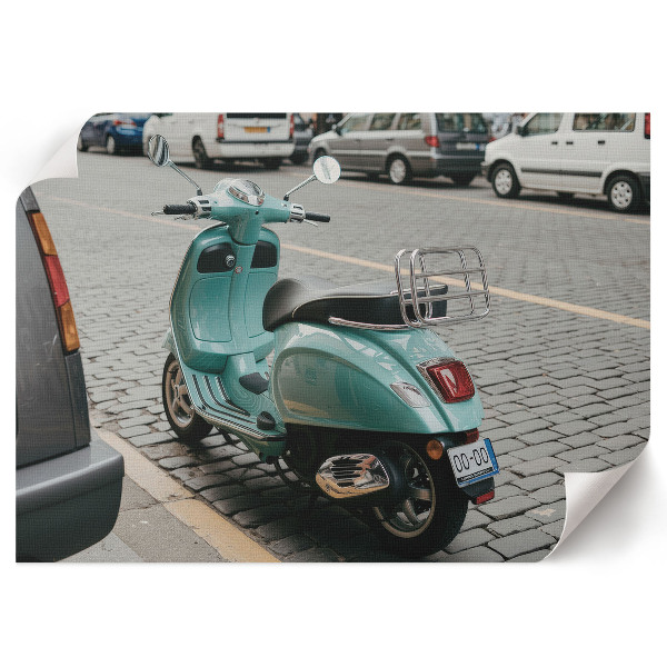 Wall poster showing a turquoise scooter