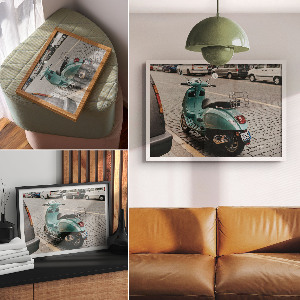 Wall poster showing a turquoise scooter