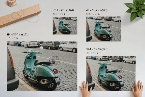Wall poster showing a turquoise scooter