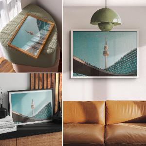 Modern wall art poster featuring a city landscape
