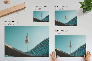 Modern wall art poster featuring a city landscape