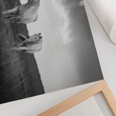 Modern wall art poster featuring white horses