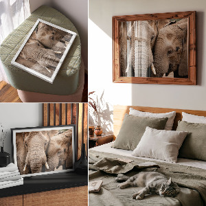 Canvas poster with a print of elephants together
