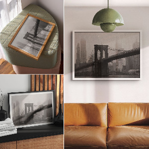 Modern wall art poster featuring a city panorama