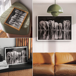 Premium wall art featuring elephants at dusk