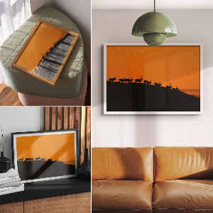 Modern wall art poster featuring a deer on a hill