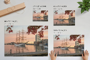 Modern wall art poster featuring a sailing ship and panoramic seascape