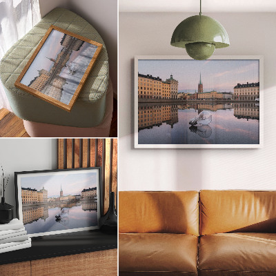 Premium wall art depicting a light bulb and a cityscape