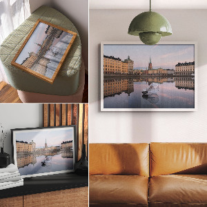 Premium wall art depicting a light bulb and a cityscape