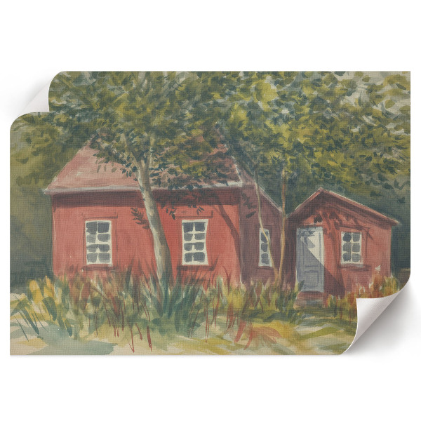 Modern wall art poster featuring a country cottage