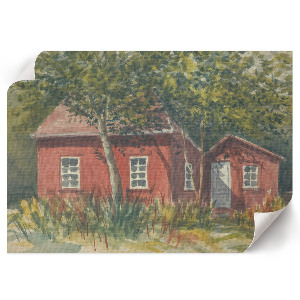 Modern wall art poster featuring a country cottage