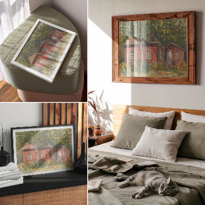 Modern wall art poster featuring a country cottage