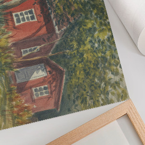 Modern wall art poster featuring a country cottage