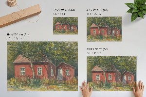 Modern wall art poster featuring a country cottage