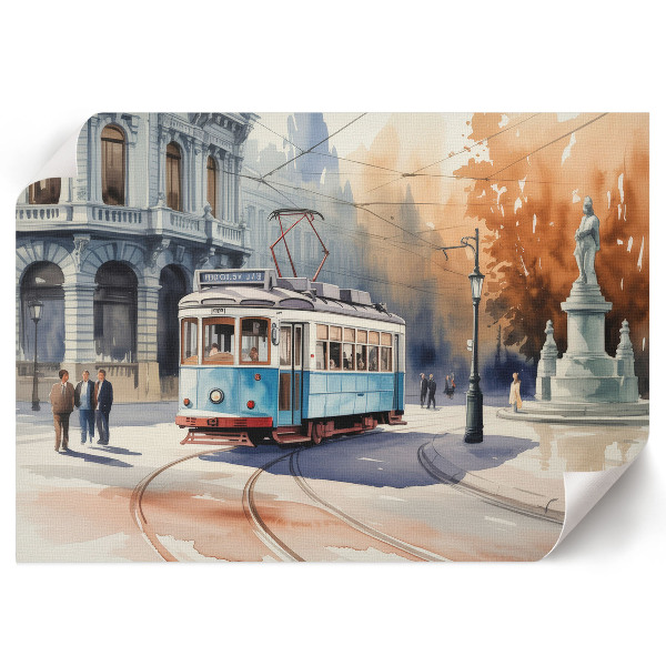 Modern wall art poster depicting a city tram