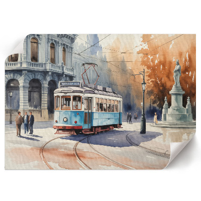 Modern wall art poster depicting a city tram